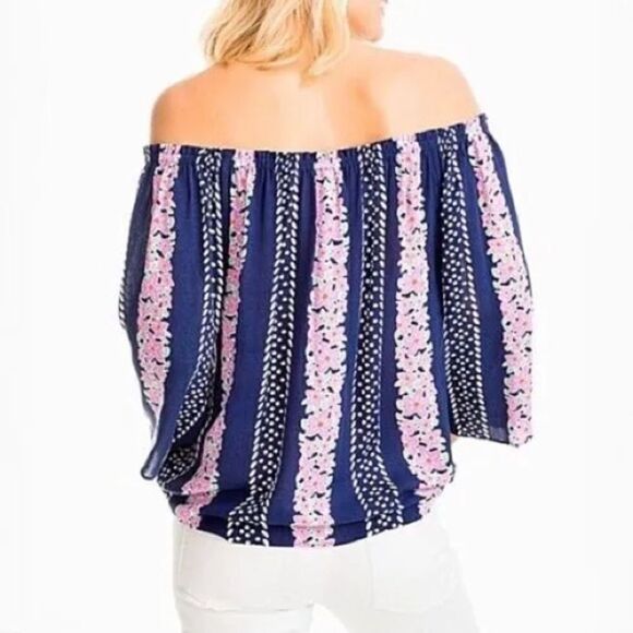 NWT Southern Tide  Mackenzie Blue Night Off-Shoulder Top Sz XS - Picture 2 of 6
